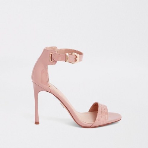 RIVER ISLAND Light pink croc barely there sandals – faux patent leather heels – luxe style - flipped