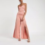 River Island Light pink strappy cami split leg jumpsuit | summer party fashion