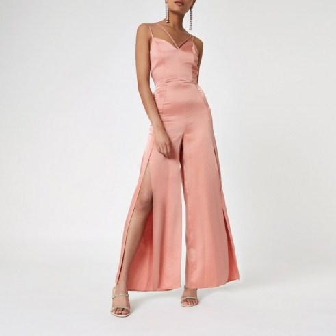 River Island Light pink strappy cami split leg jumpsuit | summer party fashion - flipped