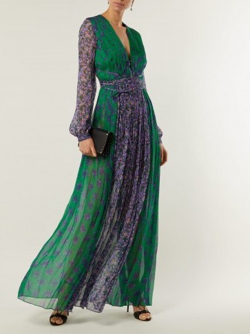 RAQUEL DINIZ Lily green and purple floral-print silk-georgette gown ~ effortless feminine style - flipped