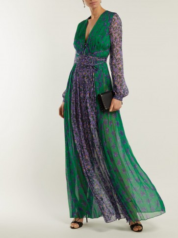 RAQUEL DINIZ Lily green and purple floral-print silk-georgette gown ~ effortless feminine style