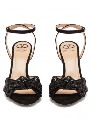 VALENTINO Liquid Metal Glow sequin-embellished sandals ~ front knot detail - flipped
