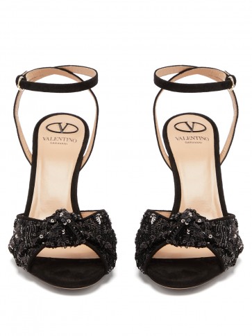 VALENTINO Liquid Metal Glow sequin-embellished sandals ~ front knot detail