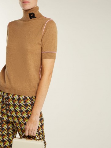 ROCHAS Logo-appliqué brown cashmere turtleneck ~ chic knitwear