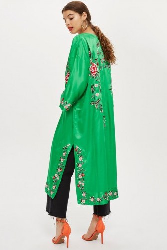 Topshop Longline Embroidered Kimono in Green | oriental inspired fashion - flipped
