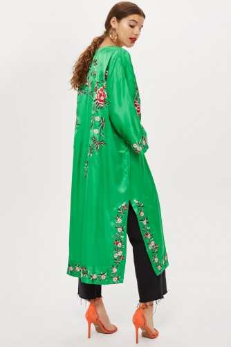 Topshop Longline Embroidered Kimono in Green | oriental inspired fashion