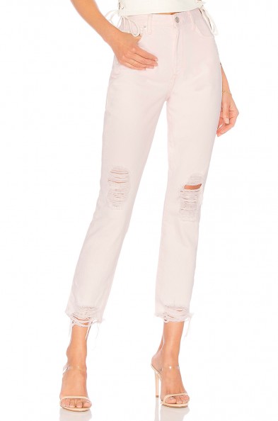 Lovers + Friends LOGAN HIGH-RISE TAPERED JEAN in Lolita | destroyed denim jeans