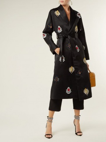 OSMAN Margeaux black embellished satin coat ~ luxe statement clothing - flipped