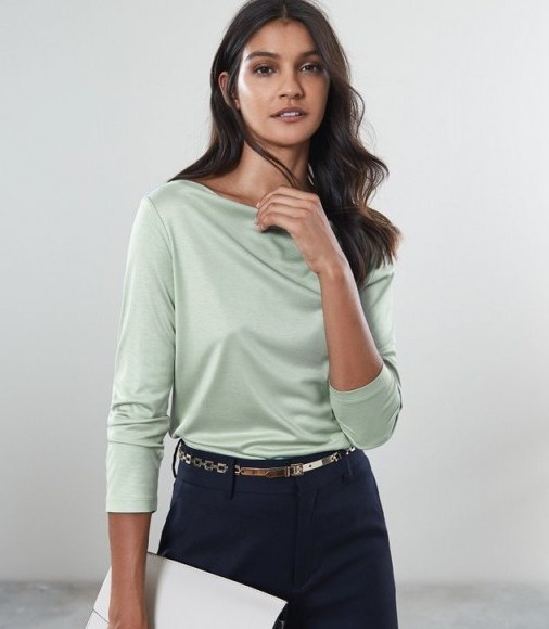 REISS MARILYN STRAIGHT NECK TOP APPLE GREEN ~ silky luxe style clothing ~ wardrobe essential - flipped