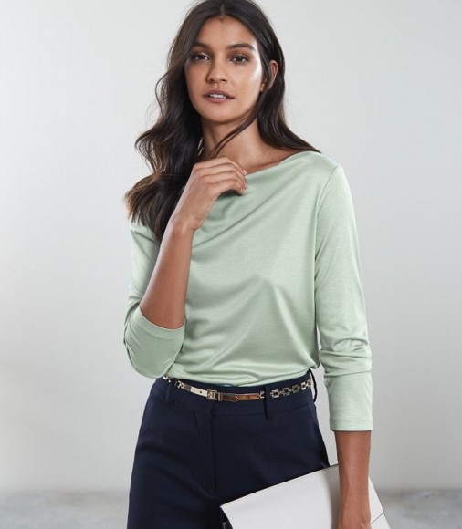 REISS MARILYN STRAIGHT NECK TOP APPLE GREEN ~ silky luxe style clothing ~ wardrobe essential