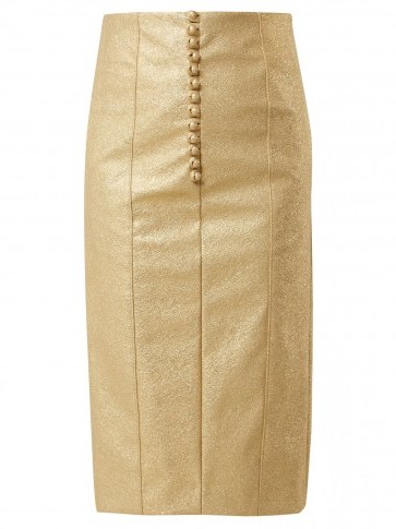 HILLIER BARTLEY Metallic-gold buttoned faux-leather pencil skirt - flipped