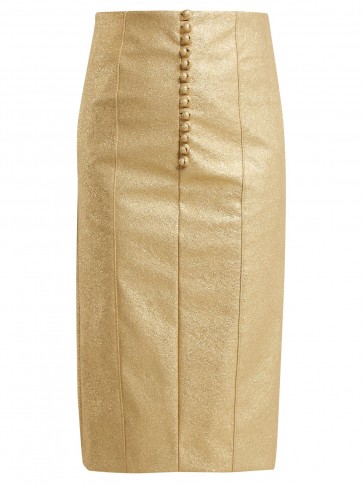 HILLIER BARTLEY Metallic-gold buttoned faux-leather pencil skirt