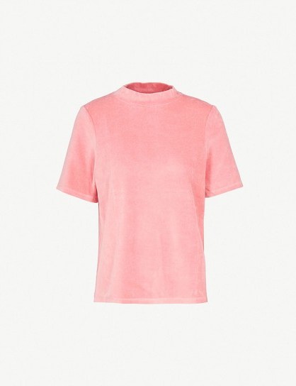 MIH JEANS Penny velour top in rosa pink | high neck tee - flipped