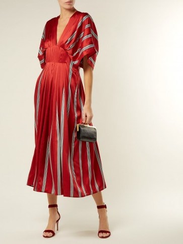 ROKSANDA Mihara striped red silk-satin dress ~ floaty pleated dresses - flipped