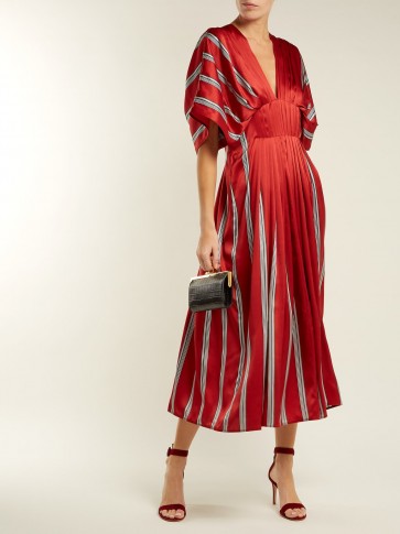 ROKSANDA Mihara striped red silk-satin dress ~ floaty pleated dresses