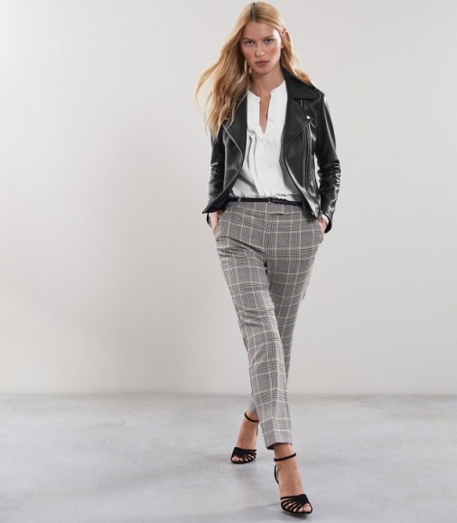 REISS MILAN CHECKED TAILORED TROUSERS BLACK/WHITE ~ stylish check print pants