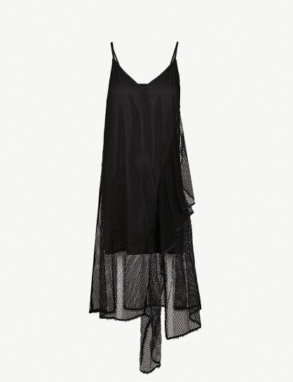 MO&CO. Mesh cotton-blend slip dress Black – semi sheer - flipped