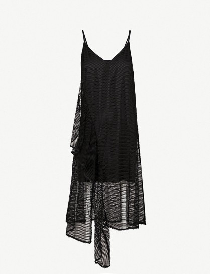 MO&CO. Mesh cotton-blend slip dress Black – semi sheer