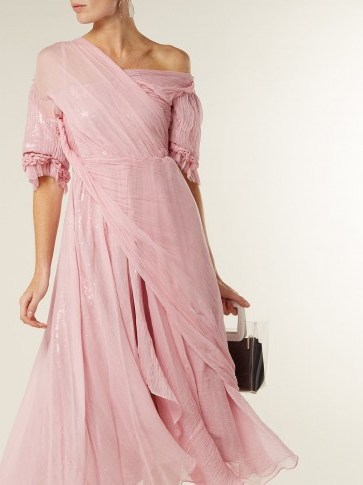 PREEN BY THORNTON BREGAZZI Moira asymmetric pink silk-chiffon dress ~ feminine and romantic event wear - flipped