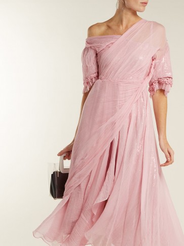 PREEN BY THORNTON BREGAZZI Moira asymmetric pink silk-chiffon dress ~ feminine and romantic event wear