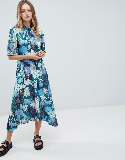 Monki Floral Print Midi Button Up Dress in Japan flower | oriental inspired prints - flipped
