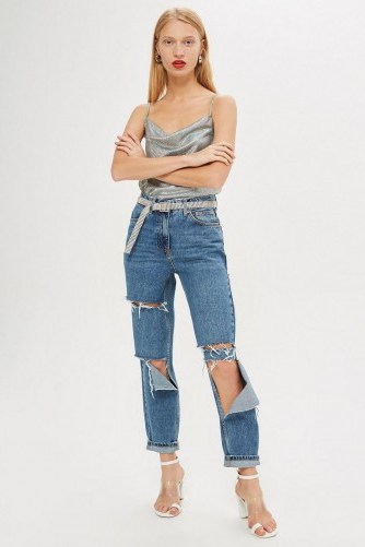 MOTO Mid Blue Ripped Mom Jeans | destroyed - flipped