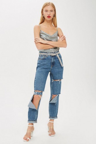 MOTO Mid Blue Ripped Mom Jeans | destroyed