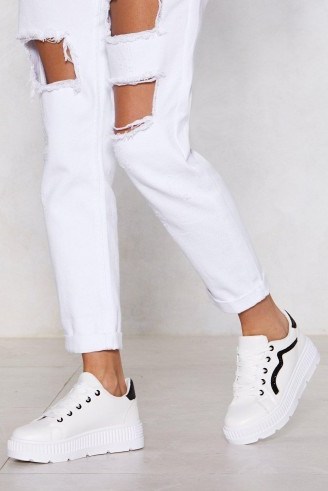 NASTY GAL My Heart and Sole Platform Sneakers White – chunky trainers - flipped