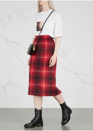 NO.21 Red plaid flannel pencil skirt / tartan prints