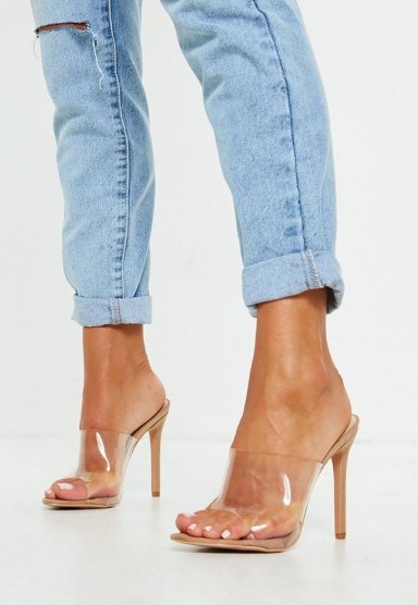 MISSGUIDED nude pointed clear mules – summer heels - flipped