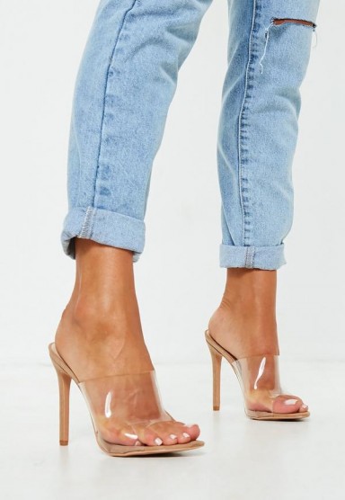 MISSGUIDED nude pointed clear mules – summer heels