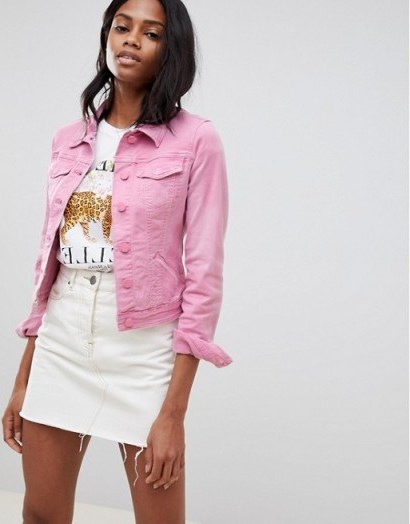 Oasis cropped denim jacket in pink – casual summer style - flipped
