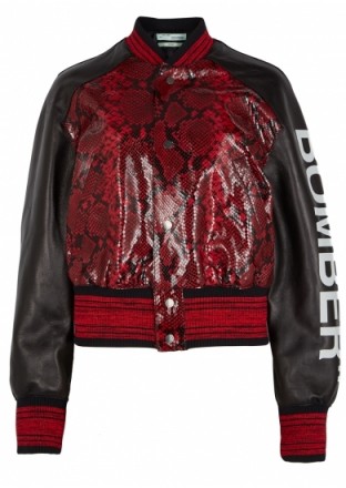 OFF-WHITE Python-effect leather bomber jacket ~ luxe jackets