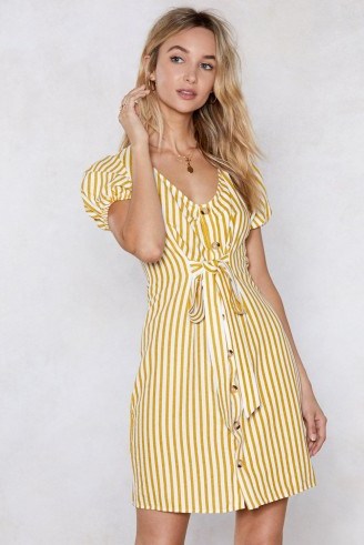 Nasty Gal On a Call Striped Dress in Mustard | yellow summer front tie frock - flipped
