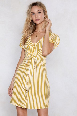 Nasty Gal On a Call Striped Dress in Mustard | yellow summer front tie frock