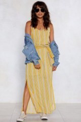 NASTY GAL On the Right Lines Striped Dress in yellow | side slit column maxi