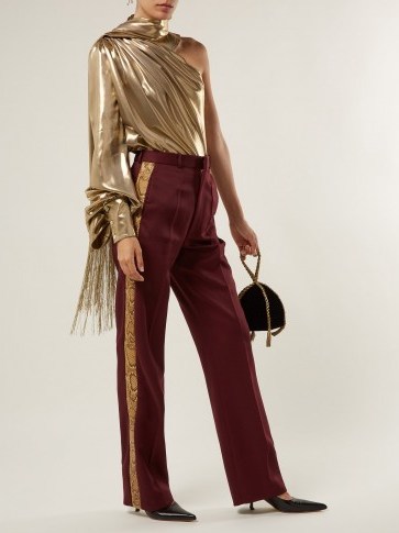 HILLIER BARTLEY One-shoulder gold silk fringed-scarf top ~ metallic luxe - flipped