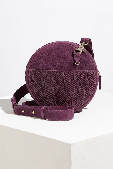 Anthropologie Pamla Snake-Effect Suede Crossbody Bag in Plum | purple circular bags - flipped