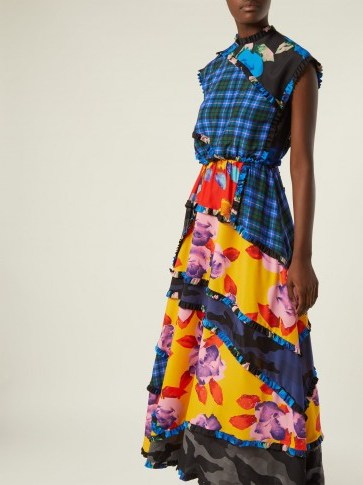 MSGM Panelled printed crepe de Chine dress ~ mixed florals and checks - flipped