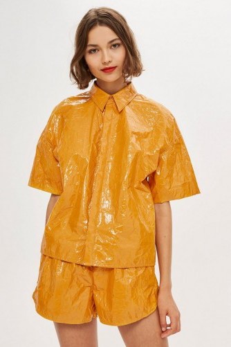 TOPSHOP Paper Bowling Shirt by Boutique / yellow high shine shirts - flipped