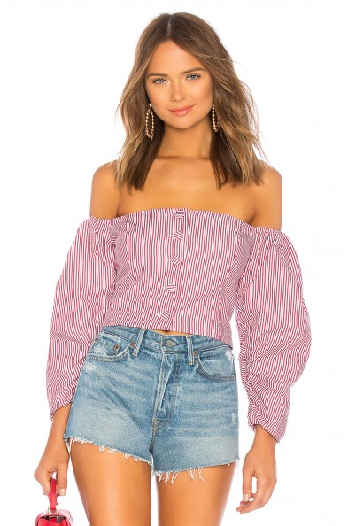 Petersyn HARLOW TOP in Claret | red striped off shoulder blouse