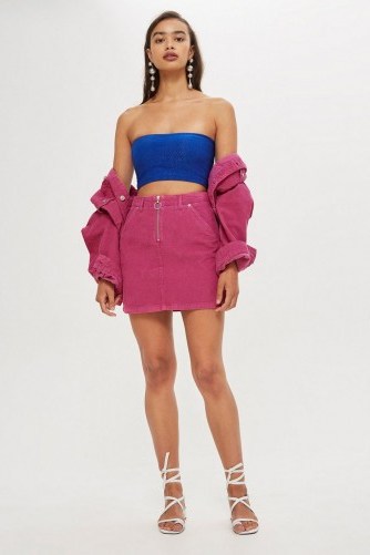 Topshop Pink Corduroy Zip-Up Skirt | cord mini - flipped