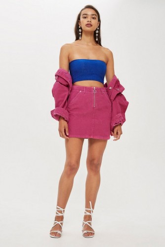 Topshop Pink Corduroy Zip-Up Skirt | cord mini