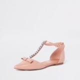 River Island Pink jewel pointed strappy shoes | patent diamante flats
