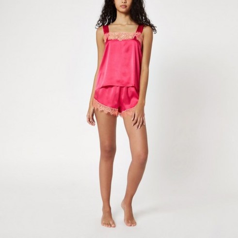 RIVER ISLAND Pink lace trim pyjama shorts – silky sleepwear - flipped