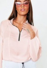 MISSGUIDED pink shellsuit half zip bomber blouse – sports luxe style