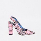 River Island Pink tartan block heel sling back court shoes – chunky checked slingbacks - flipped