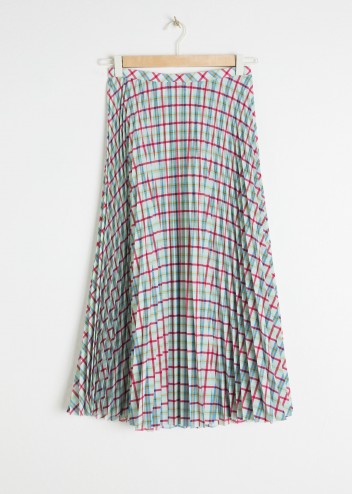 & other stories Pleated Midi Skirt Green / check print pleats