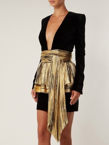 ALEXANDRE VAUTHIER Pleated-overlay mini dress ~ black and metallic-gold ~ glamorous lbd - flipped