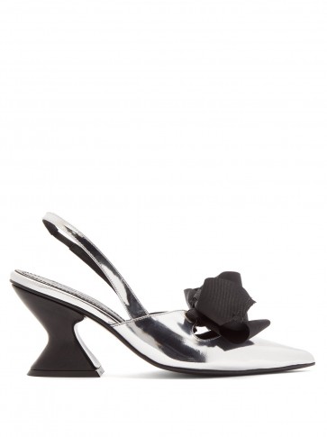 MARQUES’ALMEIDA Point-toe metallic leather slingback pumps ~ silver slingbacks ~ chunky sculptured heel